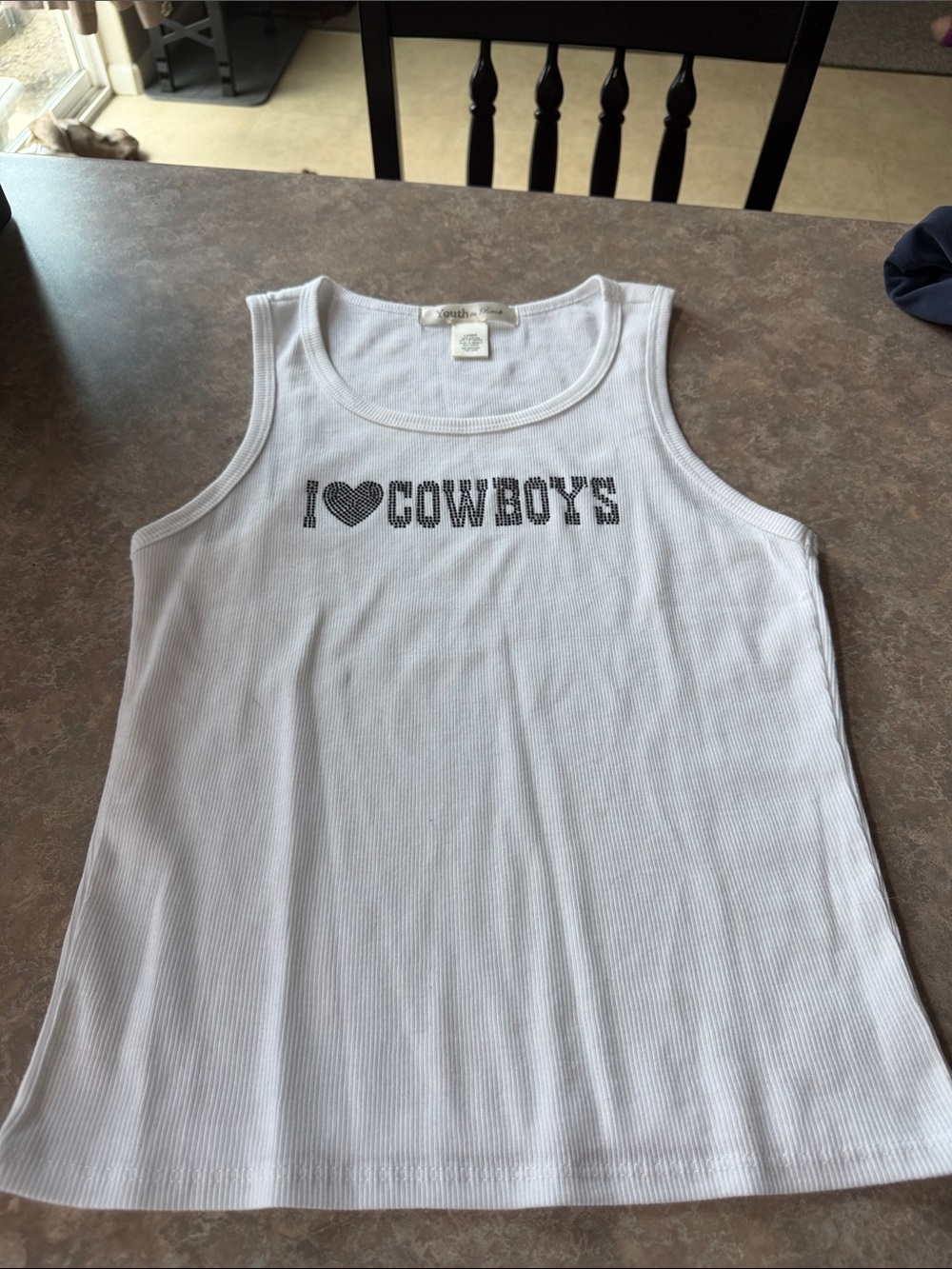Women’s White 'I ♥ Cowboys' Rib Tank Top with Rhinestones - never worn